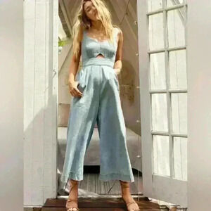 Aerie Keyhole Cutout Denim Wide Leg Jumpsuit